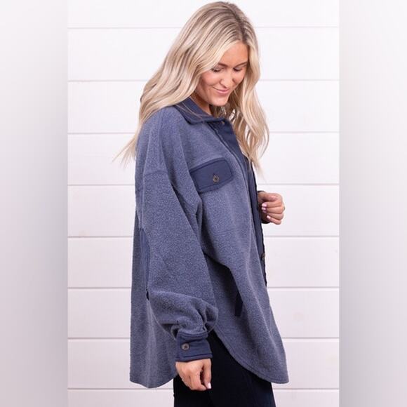 Free People Ruby Oversized Shirt Jacket in Oceana Blue L - Picture 7 of 9